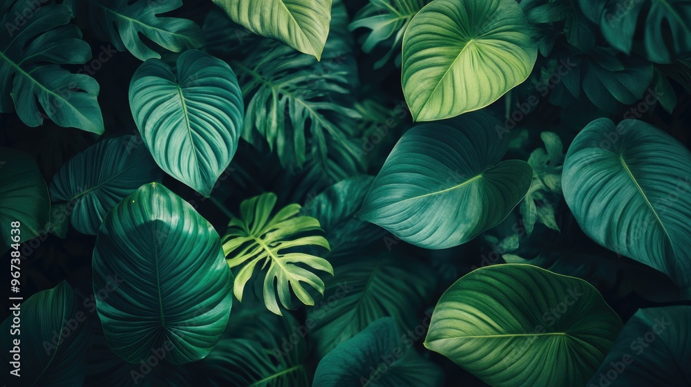 Fototapeta premium Lush green leaves create a vibrant, natural backdrop.
