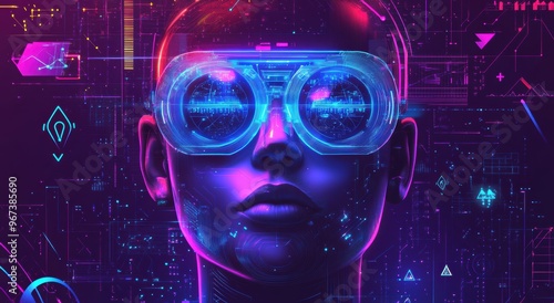 Wallpaper Mural Futuristic AI robot head in neon lights showcasing advanced technology and artificial intelligence, featuring digital visuals and futuristic concepts Torontodigital.ca