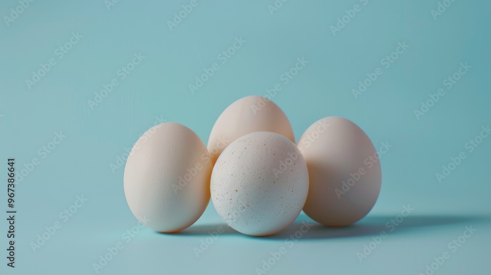 Chicken eggs displayed with a blue backdrop Chicken eggs displayed with a blue backdrop