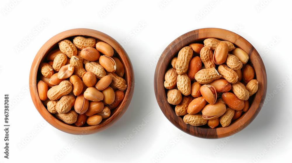 Salted Peanuts Wooden Bowl Side And Top View Salted Peanuts Wooden Bowl Side And Top View