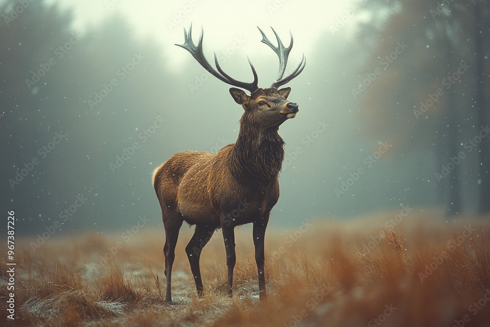 A bronze deer with silver antlers standing gracefully, A bronze deer with silver antlers standing gracefully,