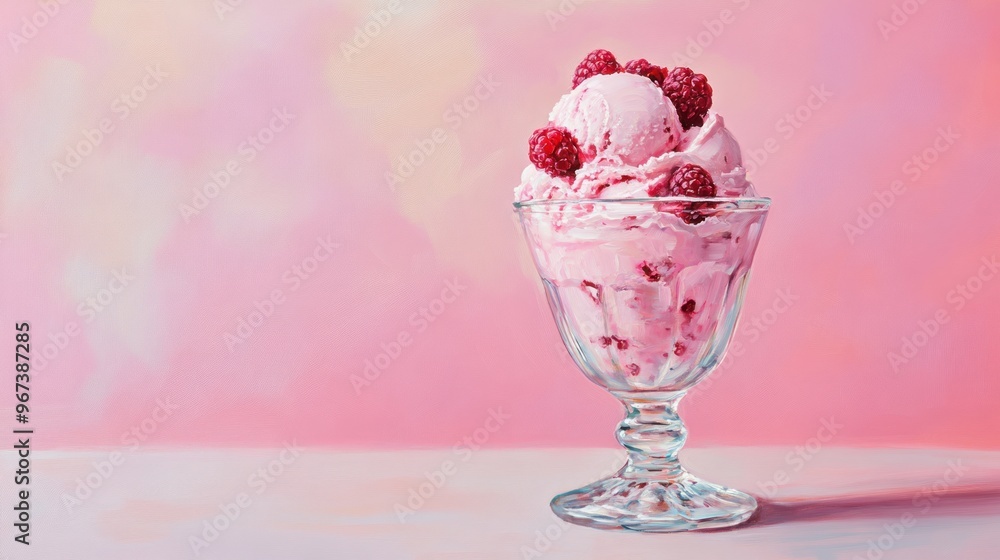 glass cup overflowing with fresh raspberry style ice cream glass cup overflowing with fresh raspberry style ice cream