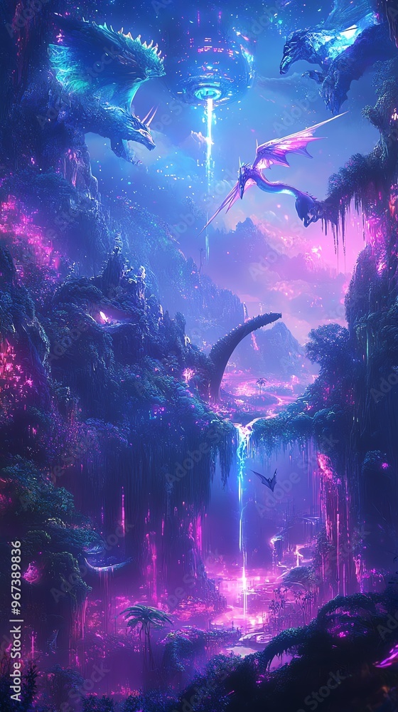 Fototapeta premium A breathtaking panoramic view of mythical creatures