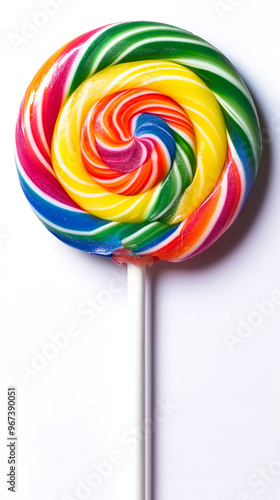 Wallpaper Mural Lollipop with spiral rainbow colors, twisted sucker candy on stick isolated on white background Torontodigital.ca