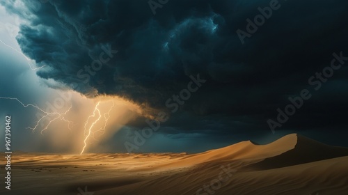 Desert Storm: A Lightning Strike Over the Sand Dunes