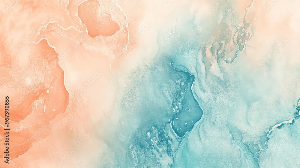 Fototapeta premium A serene abstract background featuring soft peach and teal hues, blending seamlessly for a calming visual effect.