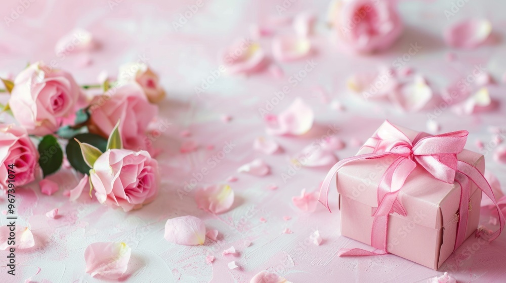 Birthday gift box on pink background