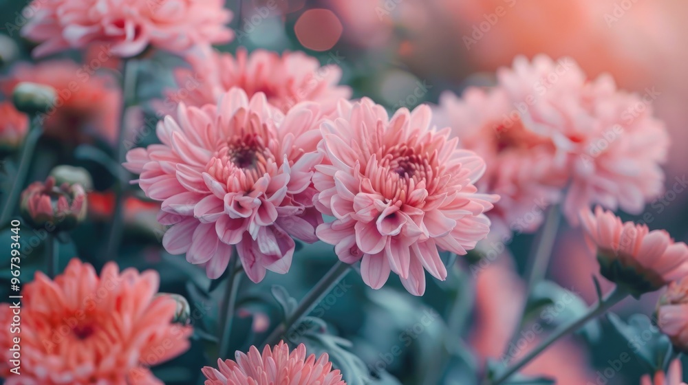 Chrysanthemums in garden with pink hues Chrysanthemums in garden with pink hues