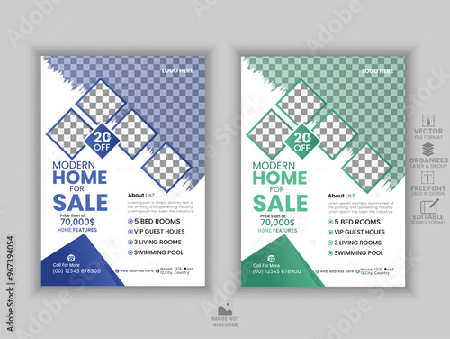 Real estate flyer template design and property flyer or home sale flyer layout design