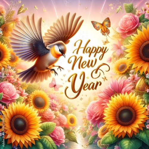 Happy New Year Floral Greeting Card