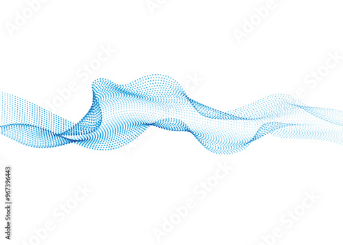 Flowing dots particles wave pattern in blue green colors. Vector curve light line. Abstract background banner design for music, Ai technology, neural,  flowing particles waves curves.