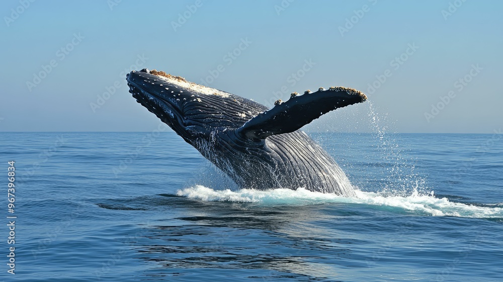 Fototapeta premium Humpback whale breaching the ocean surface.