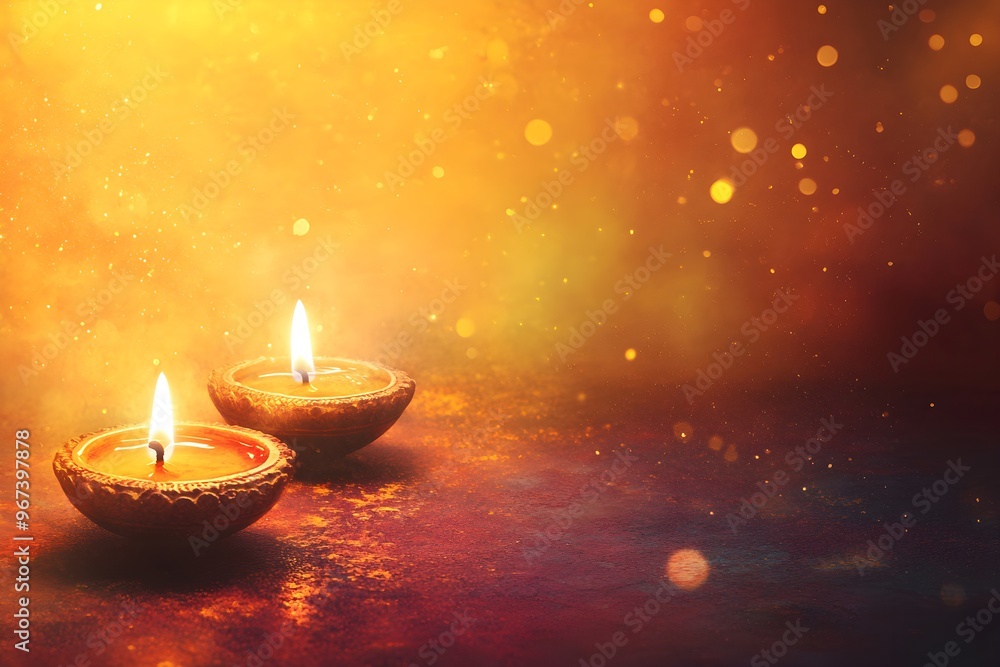Two candles are lit on a table with a red background Two candles are lit on a table with a red background