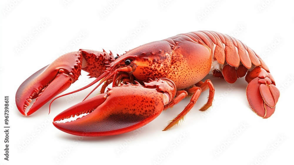 A vibrant red lobster on a white background. A vibrant red lobster on a white background.