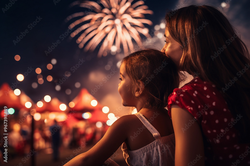 AI generated rear view photo of happy mother and child enjoying view AI generated rear view photo of happy mother and child enjoying view