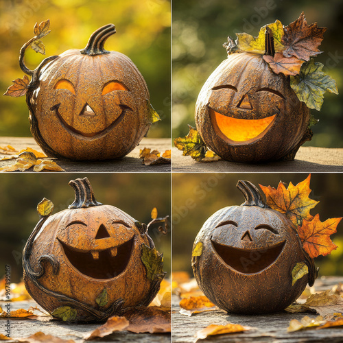 pumpkins with funny facial expressions photo