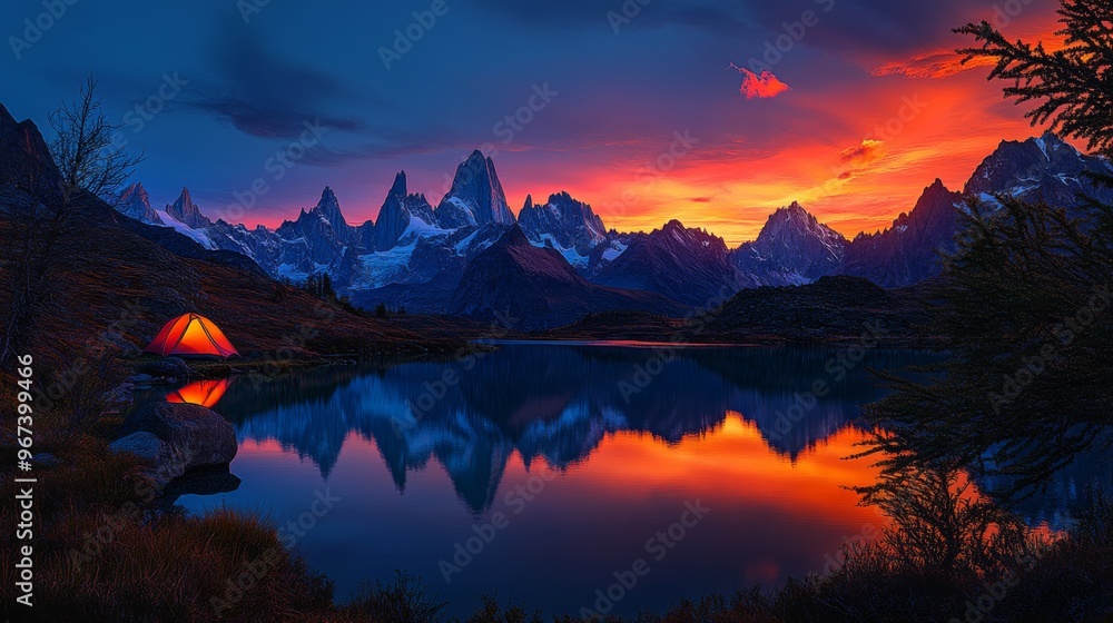 A vibrant sunset with hues of orange and red reflects over a serene mountain lake with snow-capped peaks in the background, showcasing nature's breathtaking beauty. A vibrant sunset with hues of orange and red reflects over a serene mountain lake with snow-capped peaks in the background, showcasing nature's breathtaking beauty.