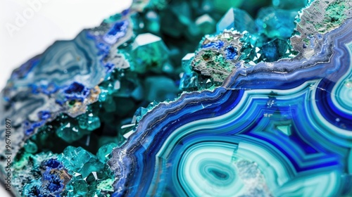 Close up of macro mineral stone malachite and azurite on white background photo