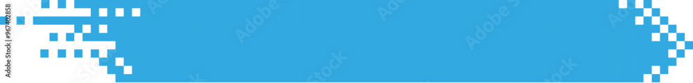 Pixel banner. Header, footer color layout with mosaic edges. Horizontal title tag with pixels. Labels pixelated decoration advertising vector element. Rectangular dotted shapes isolated. Pixel banner. Header, footer color layout with mosaic edges. Horizontal title tag with pixels. Labels pixelated decoration advertising vector element. Rectangular dotted shapes isolated.