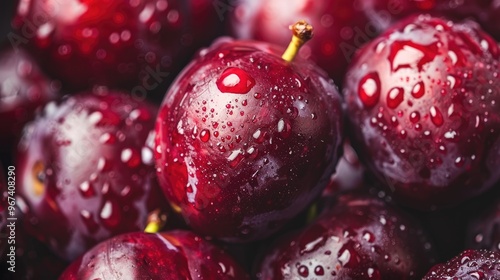 Close Up of Vibrant Red Prunes Fresh Fruit Concept