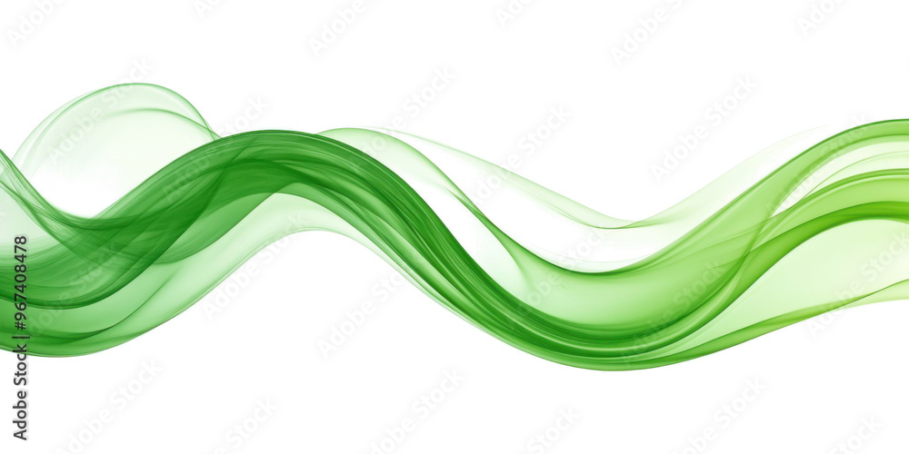 abstract green wave curve isolated on transparent background, flowing ribbon design element, PNG