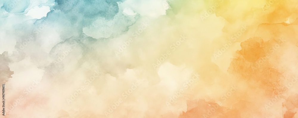 Obraz premium A vibrant watercolor background featuring soft hues of blue, orange, and yellow, perfect for design and creative projects.
