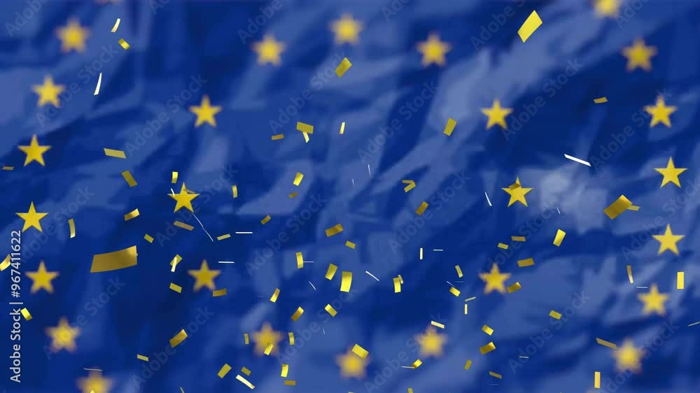 Animation of confetti over flag of eu Animation of confetti over flag of eu