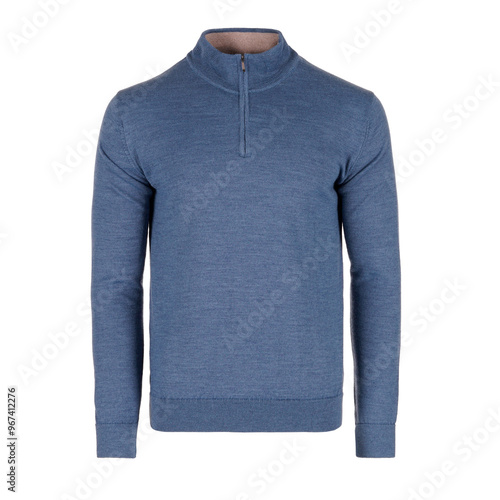 blue male sweatshirt with collar isolated on white background