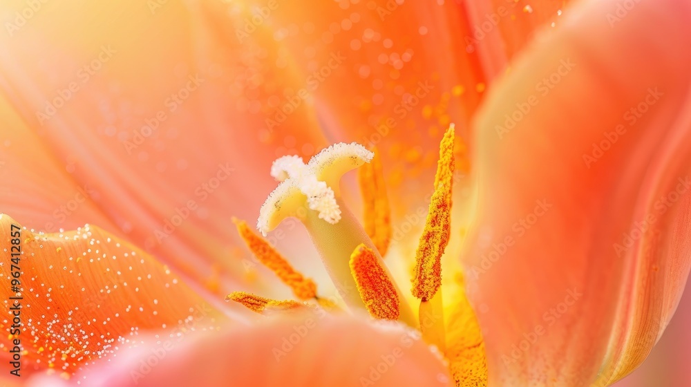 Fototapeta premium Close up shot of pollen on an orange tulip