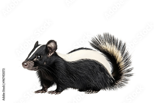 Isolated close-up of a young white rat sitting on a polecat against a white background Isolated close-up of a young white rat sitting on a polecat against 