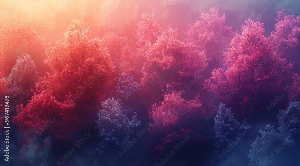 Enchanting Foggy Forest with Pink Trees. Enchanting Foggy Forest with Pink Trees.