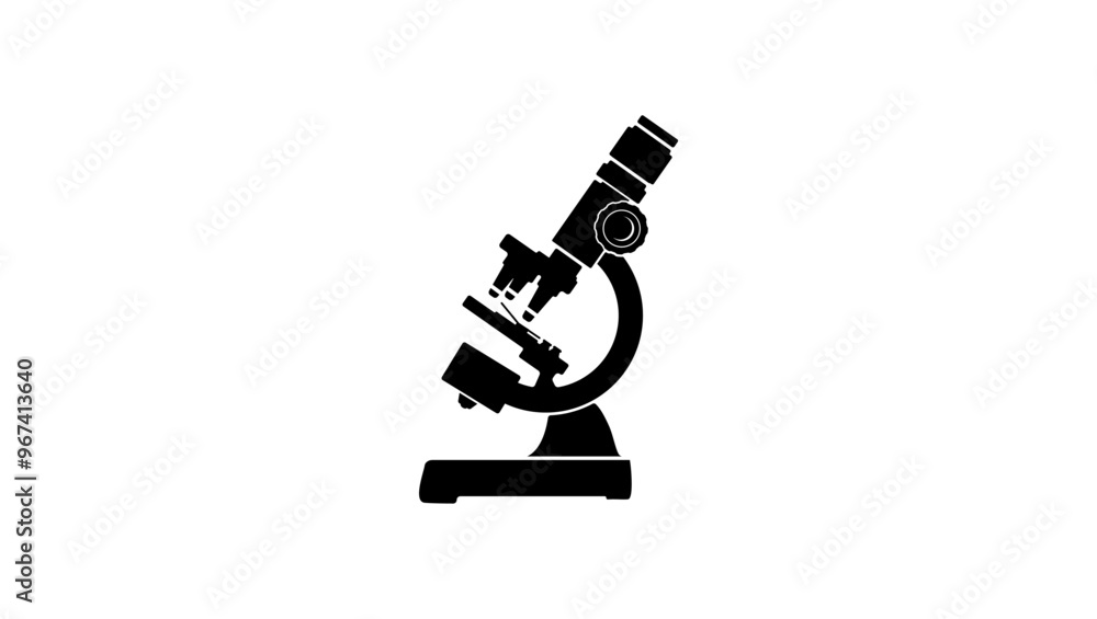 Microscope emblem, black isolated silhouette Microscope emblem, black isolated silhouette