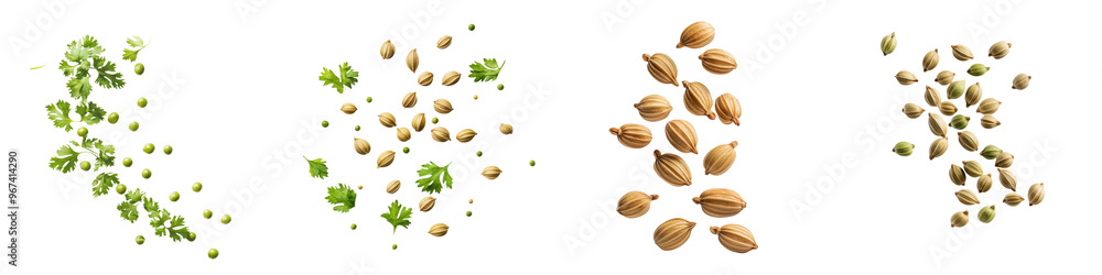 Obraz premium Collection of grains and seeds arranged visually in rows, showcasing variety and texture, perfect for agricultural and culinary concepts.