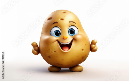 A cartoon potato is smiling and pointing to the camera