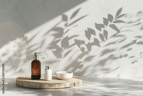 Clean and simple product display with natural leaf shadows and elegant design