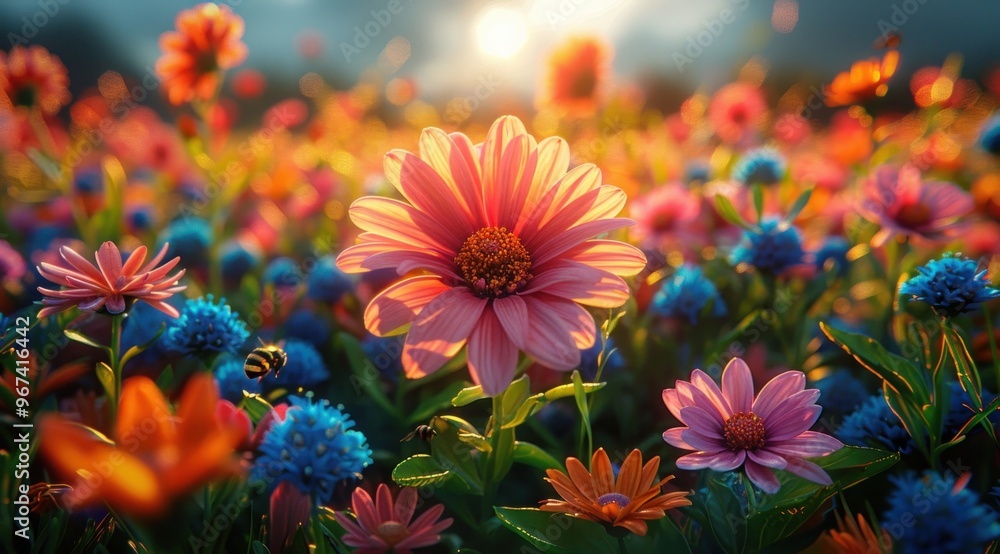 Summer Flower Field at Sunset. Summer Flower Field at Sunset.