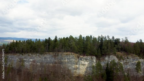 Breathtaking 4K drone footage of Tomasovsky View in Slovak Paradise National Park. Enjoy stunning aerial views of this iconic cliff and the surrounding natural beauty of Slovakia photo