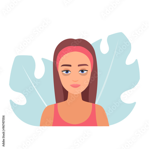 Illustration of a woman with wrinkles and aging skin. Skincare issue vector concept.