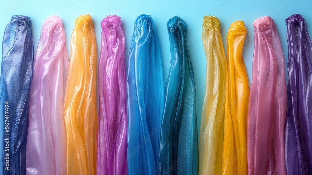 Colorful Fabric Rolls on a Blue Background Colorful Fabric Rolls on a Blue Background