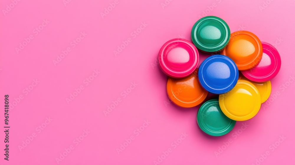 Colorful Round Objects on Pink Background Colorful Round Objects on Pink Background