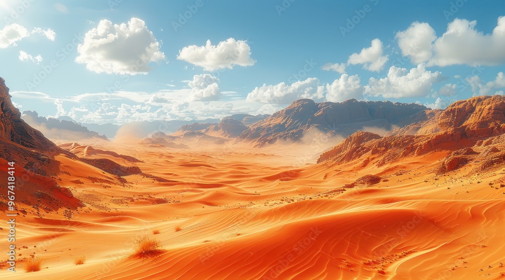 Naklejka premium Desert Landscape with Mountains and Clouds.