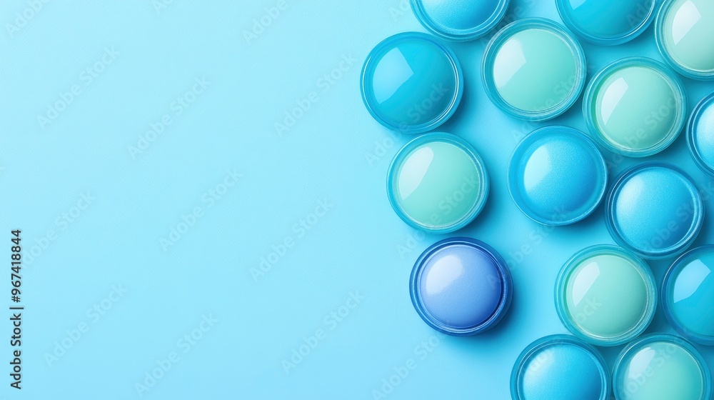Blue and Teal Jars on Blue Background Blue and Teal Jars on Blue Background