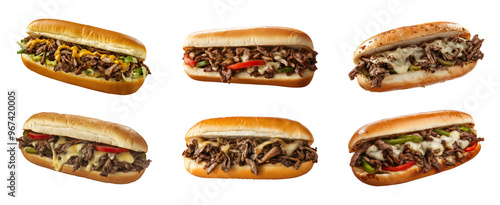 Philly cheesesteak sandwich isolated on a transparent or white background, cut-out, PNG