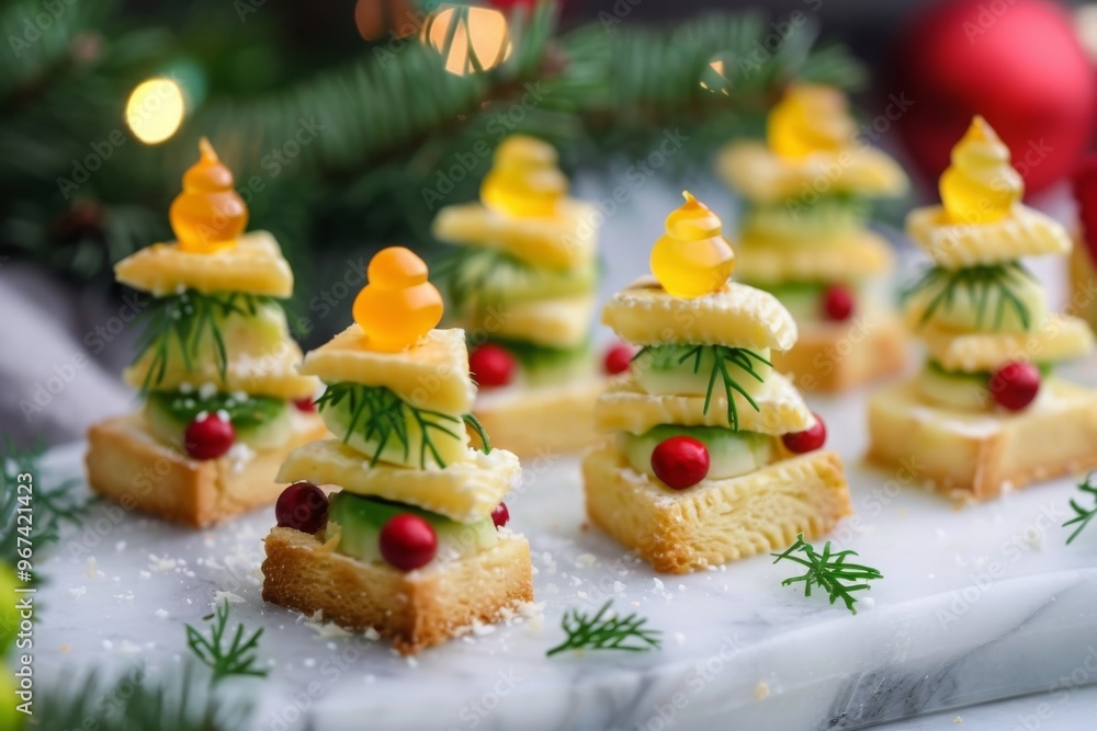 Festive Christmas Tree Bites. Cheese canapes in the shape of Christmas trees Festive Christmas Tree Bites. Cheese canapes in the shape of Christmas trees
