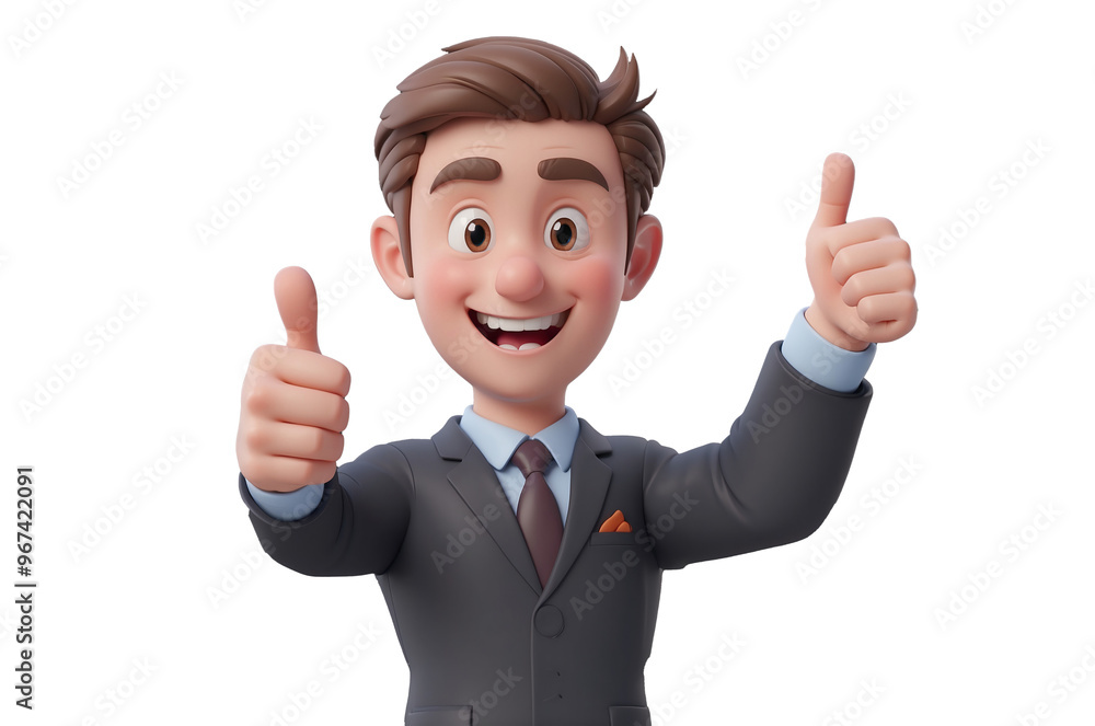 3D Cartoon Character Professional Businessman Giving a Thumbs-Up, Dressed in a Sharp Suit, Smiling with Confidence and Positivity, Perfect for Corporate and Motivational Themes 3D Cartoon Character Professional Businessman Giving a Thumbs-Up, Dressed in a Sharp Suit, Smiling with Confidence and Positivity, Perfect for Corporate and Motivational Themes