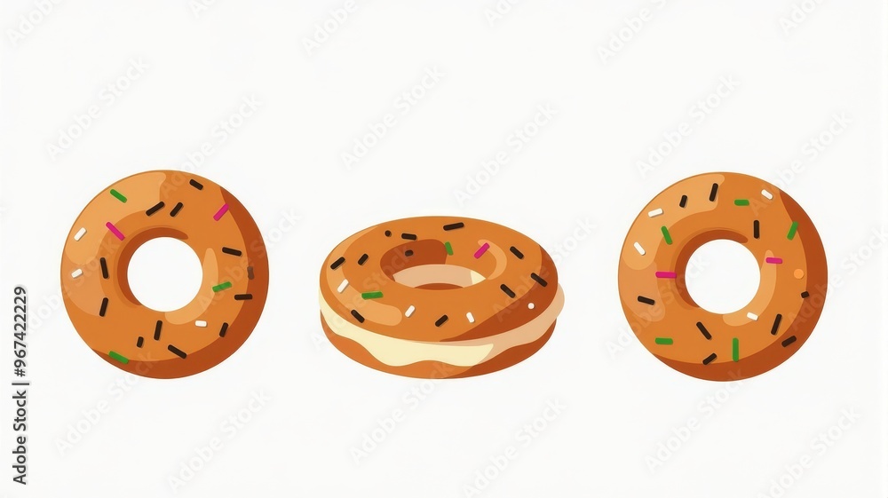 Obraz premium Delicious Donut Illustration with Sprinkles - Digital Artwork of Three Donuts with Colorful Sprinkles, Perfect for Food Blogs and Bakery Advertisements