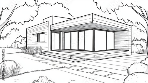 A simple house coloring page with modern lines. It's easy to color!