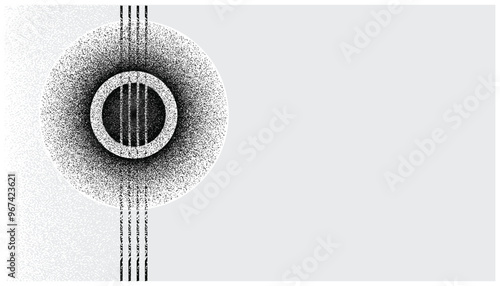 Grunge halftone texture: circular disc with strings, copy space, vector illustration.