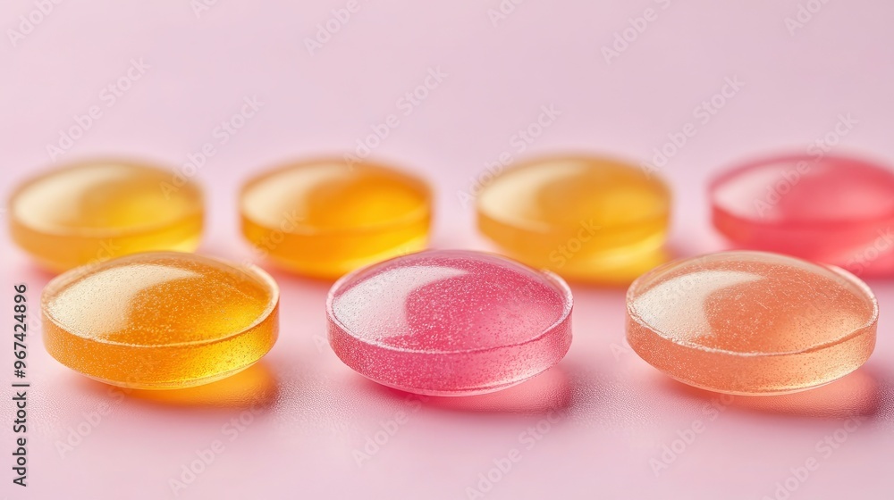 Closeup of Colorful Round Candy on a Pink Background Closeup of Colorful Round Candy on a Pink Background