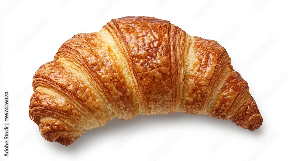 A croissant is a delicious French pastry that is baked in the oven. It is made from flour, butter, yeast, and cheese. The croissant is depicted on a white background, top view. A croissant is a delicious French pastry that is baked in the oven. It is made from flour, butter, yeast, and cheese. The croissant is depicted on a white background, top view.